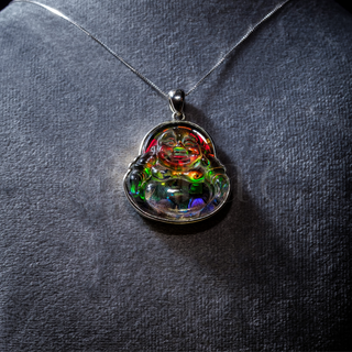 Mosaic Buddha Feng Shui Ammolite Pendant 29mm X 32mm