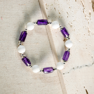 Amazing Amethysts with White Conch Stacker Bracelet (Barrel Cut)