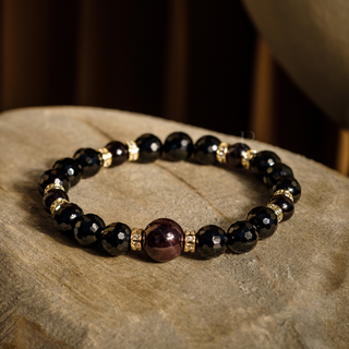 Black Spinel & Starlight Red Garnet Stacker Bracelet