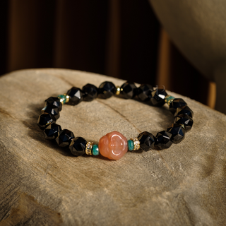 Black Spinel, Amazonite and Smiling Buddha Stacker Bracelet