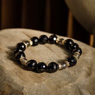 Black Tourmaline and Grey Moonstone Bracelet